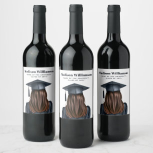 Personalized Modern Graduation Female Graduate Wine Label