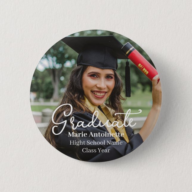 Personalized Modern Graduation Photo 2 Inch Round Button (Front)