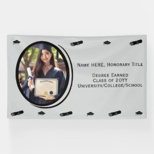 Personalized Modern Graduation Photo, Diploma, Cap Banner