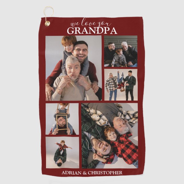 Personalized Modern Grandpa | 6 Photo Golf Towel (Front)