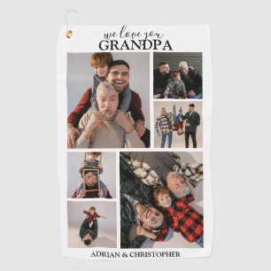 Personalized Modern Grandpa 6 Photo Golf Towel