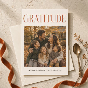 Personalized Modern Gratitude Thanksgiving Family  Holiday Card