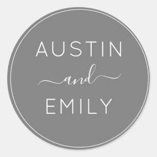 Personalized Modern  Gray white Wedding Classic Round Sticker