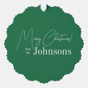 Personalized Modern Green Christmas Ornament Card