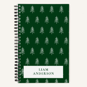 Personalized Modern Green Christmas Tree Pattern Notebook
