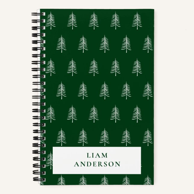 Personalized Modern Green Christmas Tree Pattern Notebook (Front)
