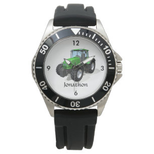 Personalized Modern Green Farm Tractor Watch
