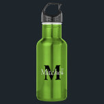 Personalized Modern Green Monogram  532 Ml Water Bottle<br><div class="desc">Personalized Modern Green Monogram stainless steel water bottle</div>