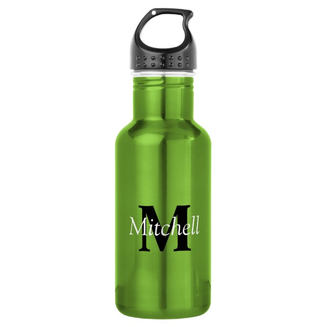 Personalized Modern Green Monogram  532 Ml Water Bottle (Front)