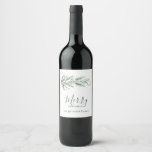 Personalized Modern Green Pine Unique Christmas Wine Label<br><div class="desc">Personalize this simple stylish green Merry Christmas sticker with your family name for a beautiful Christmas gift. I created this one-of-a-kind hand drawn elegant evergreen toned pine branch and berries on a white background. The contemporary design is in a natural pine toned gradient taken from one of my original photographs....</div>