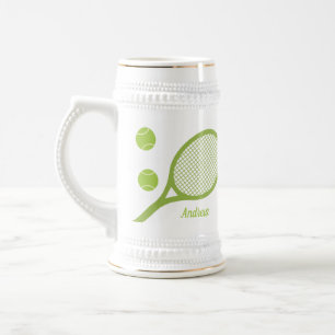 Personalized Modern Green Tennis Ball Racket Beer Stein
