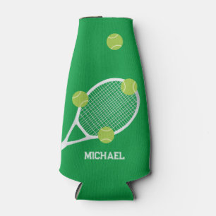 Personalized Modern Green Tennis Racket Ball Bottle Cooler