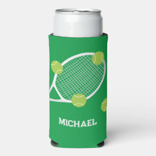Personalized Modern Green Tennis Racket Ball Seltzer Can Cooler