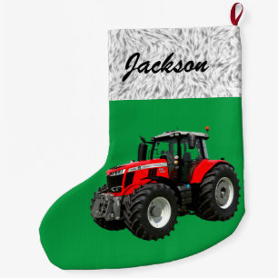 Personalized Modern Green Tractor Large Christmas Stocking