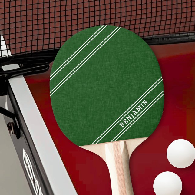 Personalized Modern Green White Player Name Ping Pong Paddle (Green and White Ping Pong Paddle with Custom Player Name)