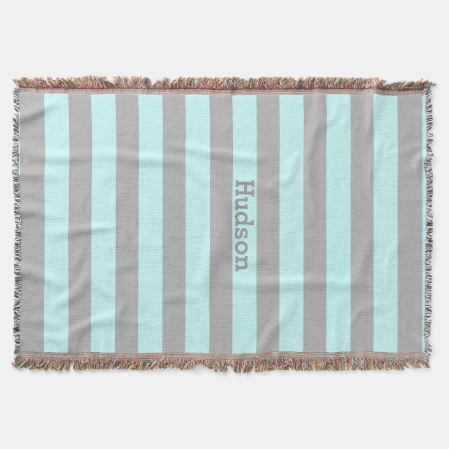 Personalized Modern Grey and Any Colour Striped Throw Blanket (Front)