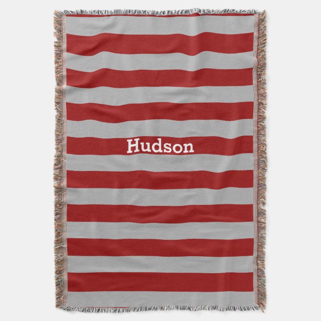 Personalized Modern Grey and Any Colour Striped Throw Blanket (Front Vertical)