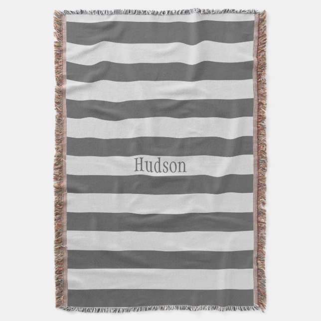 Personalized Modern Grey and White Striped Pattern Throw Blanket (Front Vertical)