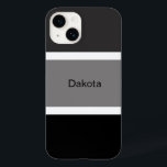 Personalized Modern Grey Black White Stripe Name Case-Mate iPhone 14 Case<br><div class="desc">Modern,  cool and stylish personalized cell phone case with a grey,  black and white stripe pattern. Large black and grey stripes with small white stripes. Personalized with your name printed in a black text.</div>