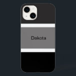 Personalized Modern Grey Black White Stripe Name Case-Mate iPhone 14 Case<br><div class="desc">Modern,  cool and stylish personalized cell phone case with a grey,  black and white stripe pattern. Large black and grey stripes with small white stripes. Personalized with your name printed in a black text.</div>