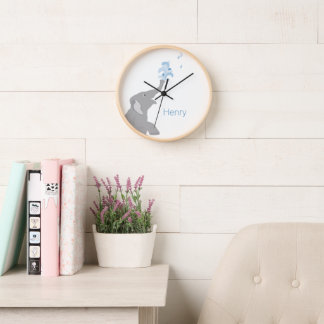 Personalized Modern Grey Elephant, 10" Round Clock