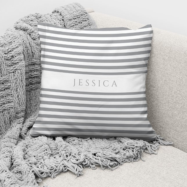 Personalized Modern Grey Stripes Throw Pillow (Creator Uploaded)