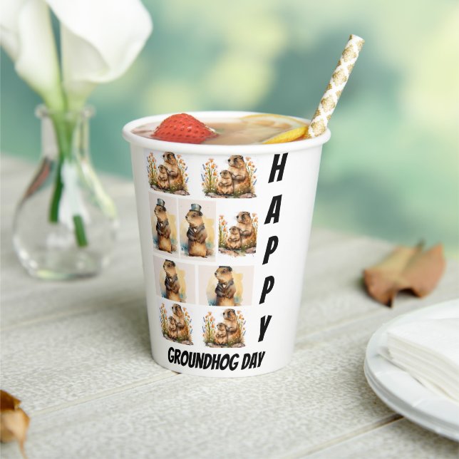 Personalized Modern Groundhog Day 9  Photo Collage Paper Cups (Insitu)