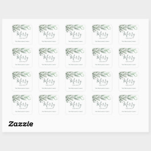 Personalized Modern Hand Drawn Pine Christmas Square Sticker