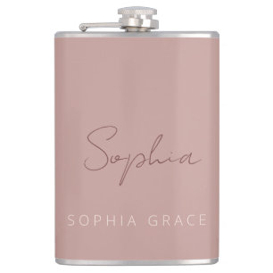 Personalized Modern Handwritten Script Dusty Pink  Hip Flask