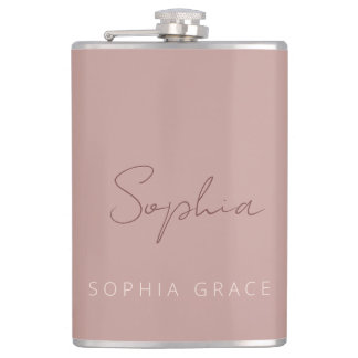 Personalized Modern Handwritten Script Dusty Pink  Hip Flask