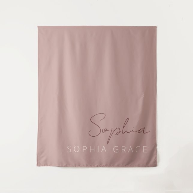 Personalized Modern Handwritten Script Dusty Pink Tapestry (Front)