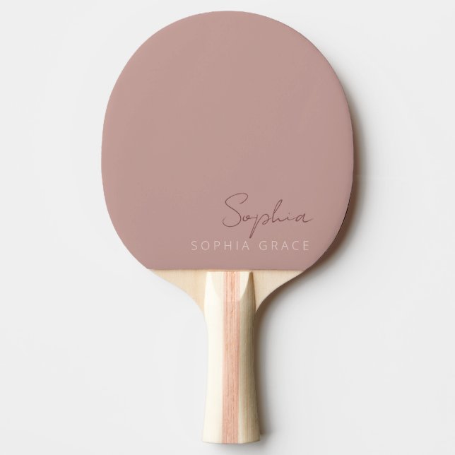 Personalized Modern Handwritten Script Dusty Rose Ping Pong Paddle (Front)