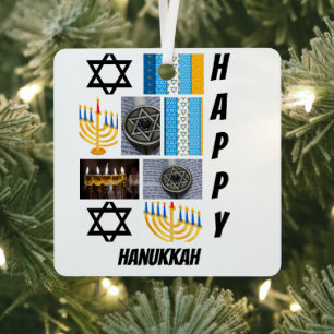 Personalized Modern Hanukkah 9  Photo Collage   Metal Ornament