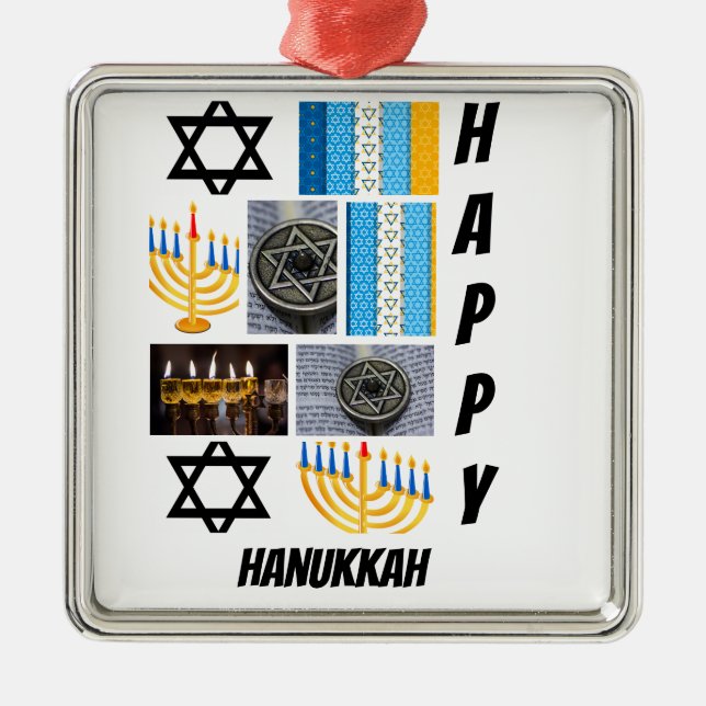 Personalized Modern Hanukkah 9  Photo Collage   Metal Ornament (Front)