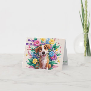 Personalized Modern Happy Birthday Dog Funny Flora Card