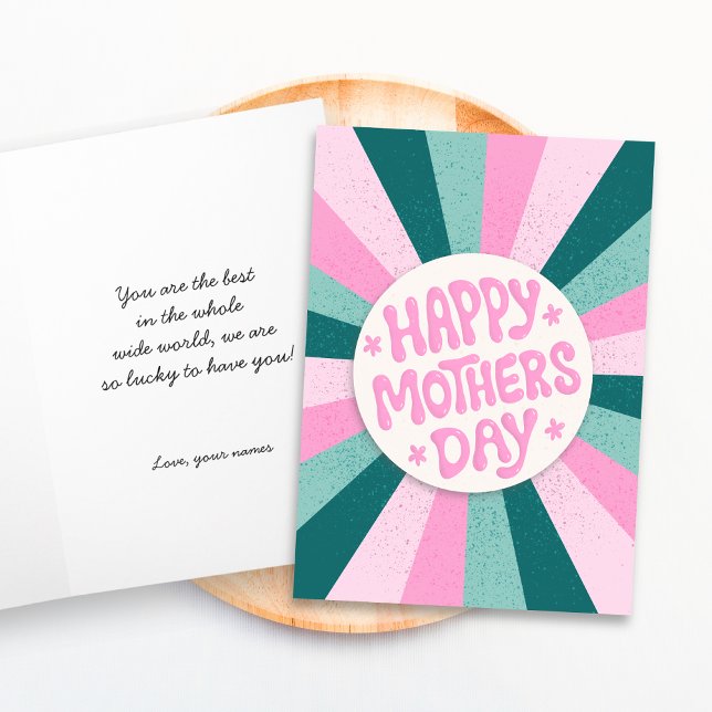 Personalized Modern Happy Mothers Day Card (Image shows a 4x6 inch Mother's Day Card. Choose a size and personalize message before buying.)