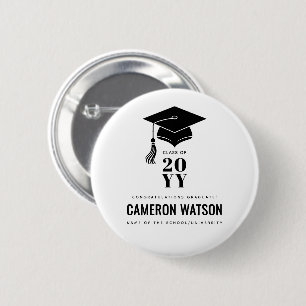 Personalized Modern Hat and Tassel Graduation 2 Inch Round Button