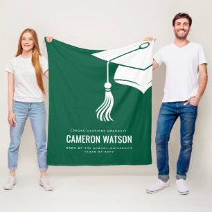 Personalized Modern Hat and Tassel Graduation Fleece Blanket