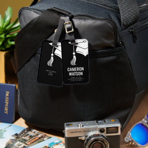 Personalized Modern Hat and Tassel Graduation Luggage Tag