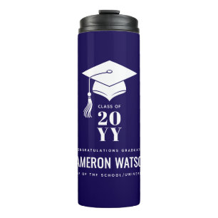 Personalized Modern Hat and Tassel Graduation Thermal Tumbler