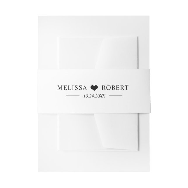 Personalized Modern Heart Black & White Wedding Invitation Belly Band (Front Example)