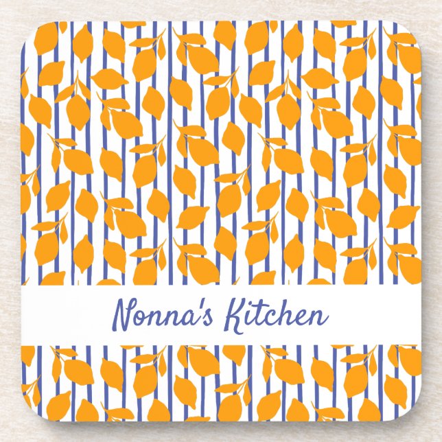 Personalized Modern Italian kitchen Lemons Coaster (Front)