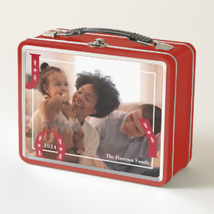 Personalized Modern JOY Holiday Family Photo  Metal Lunch Box