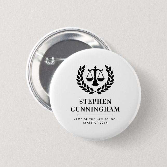 Personalized Modern Law School Graduation 2 Inch Round Button (Front & Back)