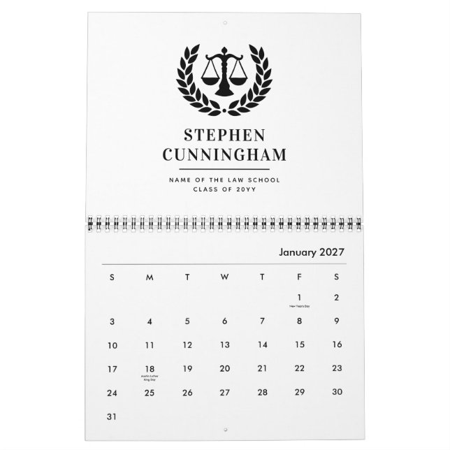 Personalized Modern Law School Graduation Calendar (Jan 2027)