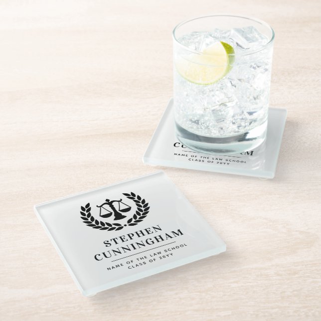 Personalized Modern Law School Graduation Glass Coaster (Angled)