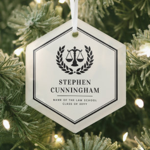Personalized Modern Law School Graduation Glass Ornament