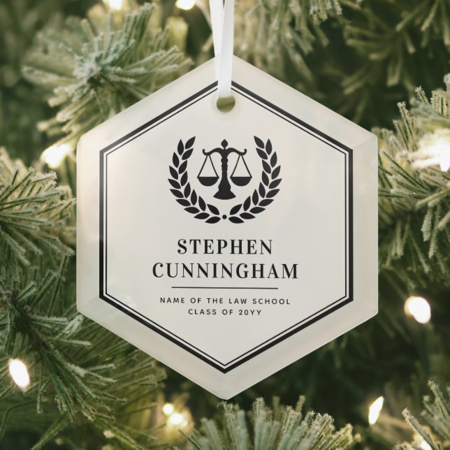 Personalized Modern Law School Graduation Glass Ornament (Insitu)