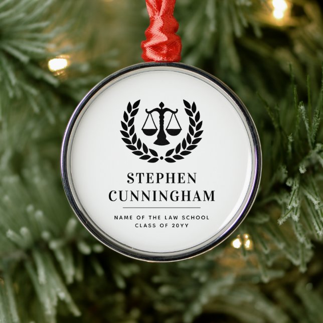 Personalized Modern Law School Graduation Metal Ornament (Tree)