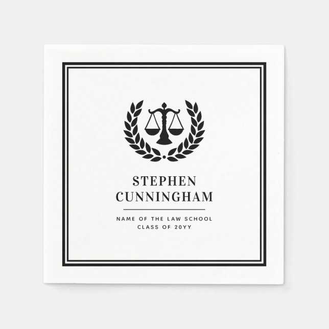 Personalized Modern Law School Graduation Napkin (Front)